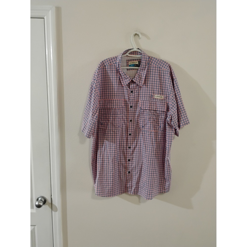 Magellan Outdoors Mens 2XL Plaid Fishing Shirt Short Sleeve Moisture Wicking Red